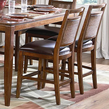 Coutner Stool with Leather Seat & Cane Back